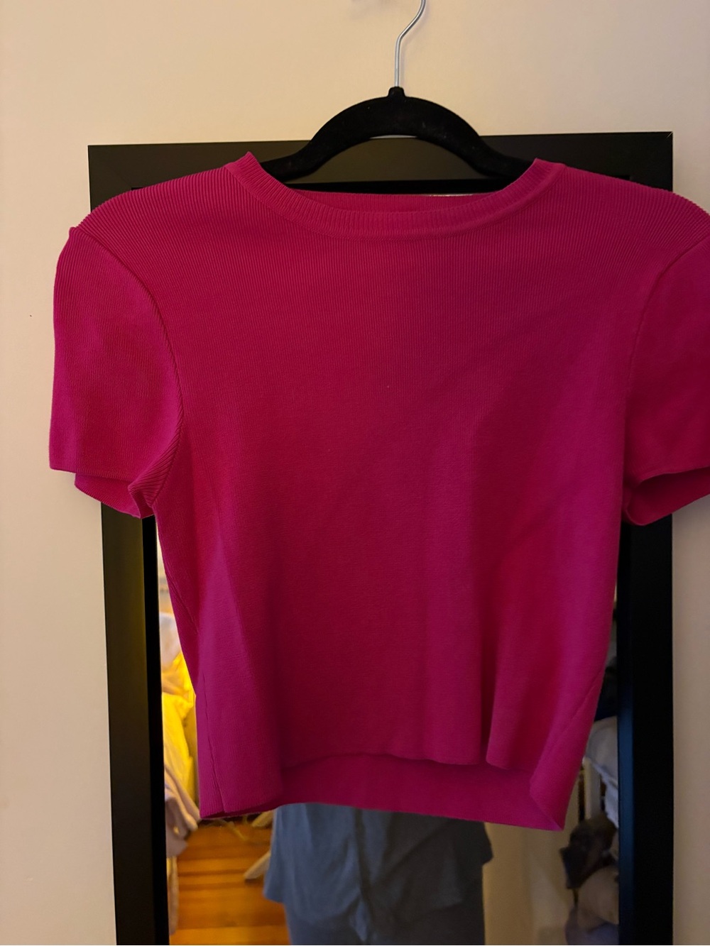 Zara Short Sleeve Ribbed Top - Fuchsia